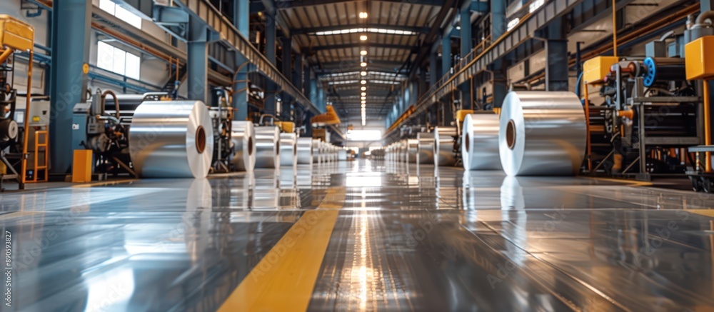 Industrial Factory Floor with Rolls of Metal Industrial Factory Floor with Rolls of Metal