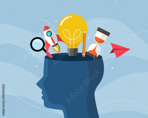 open human head idea inspiration creative success.thinking and education learning. business solution concept. vector illustration flat design.