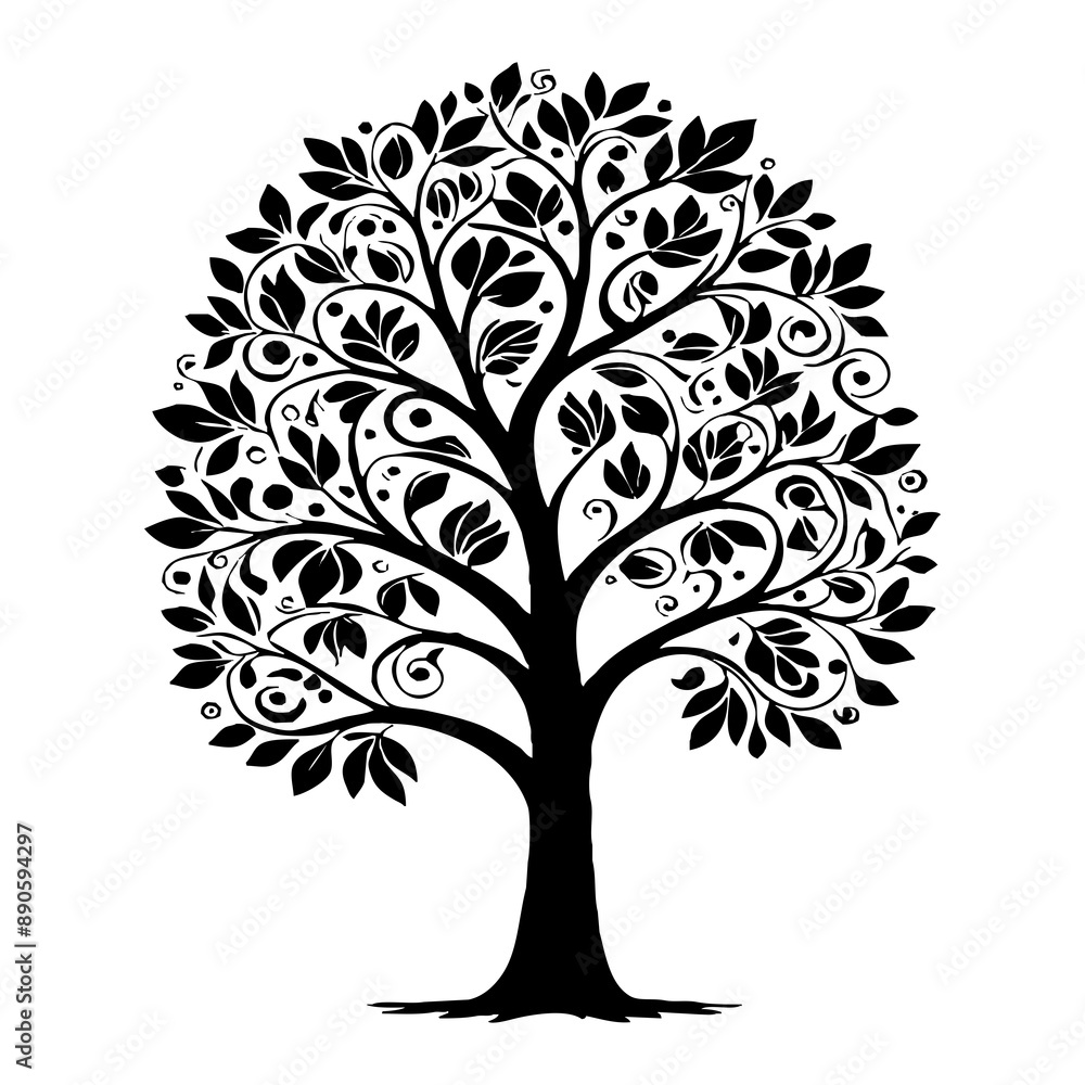 Obraz premium Tree . Black and white botanical illustration. Logo design for use in graphics. Generated by Ai