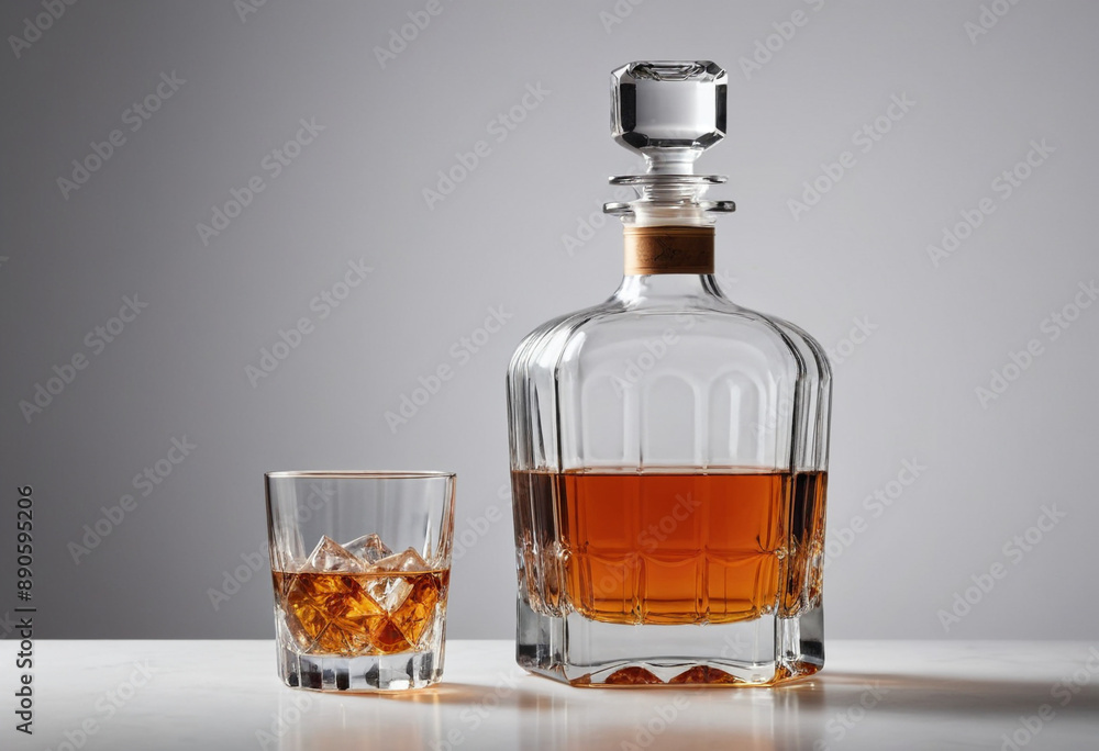 Crystal decanter filled with a high-end, aged whiskey. Crystal decanter filled with a high-end, aged whiskey.