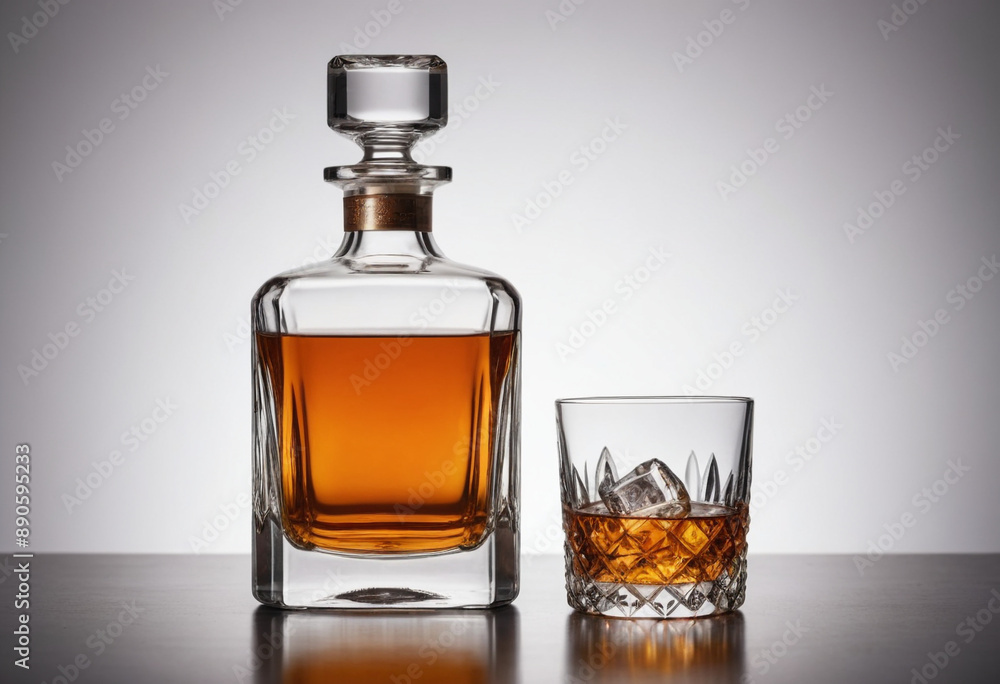Crystal decanter filled with a high-end, aged whiskey. Crystal decanter filled with a high-end, aged whiskey.