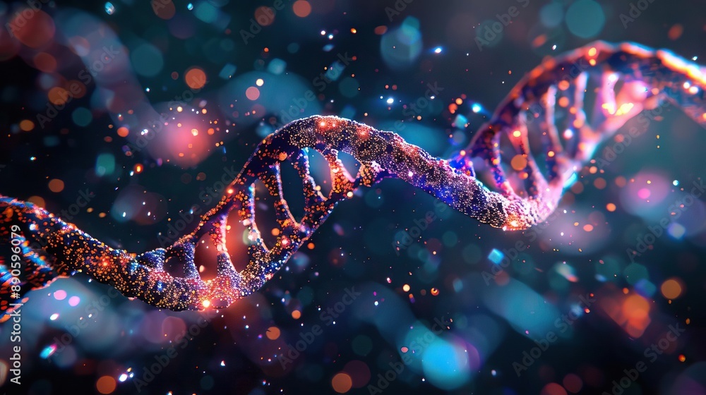 Vivid microscopic image of a glowing DNA double helix Vivid microscopic image of a glowing DNA double helix