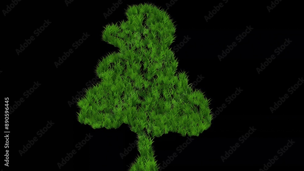Fototapeta premium Beautiful illustration of tree shape with green grass effect on plain black background