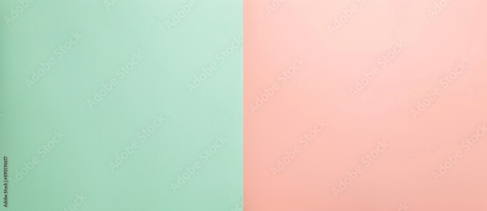 Fototapeta premium Split background in mint green and soft peach offers a minimalist and elegant backdrop for creative projects, exuding calm and femininity