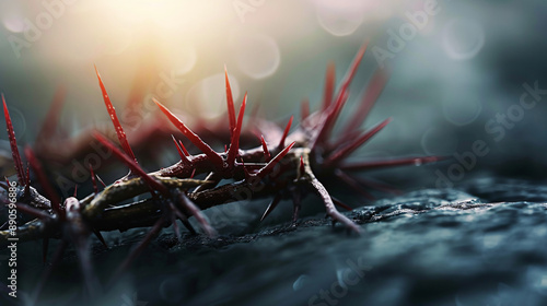 An image of a crown of thorns, symbolizing the suffering and sacrifice of Jesus in Christianity. It is often used in religious ceremonies and during the Easter holiday.