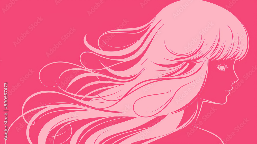 Abstract Pink Illustration of Woman with Flowing Hair Abstract Pink Illustration of Woman with Flowing Hair