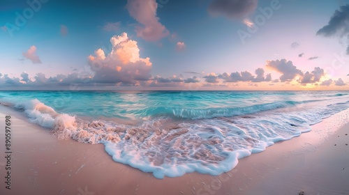 Panoramic sunrise beach view