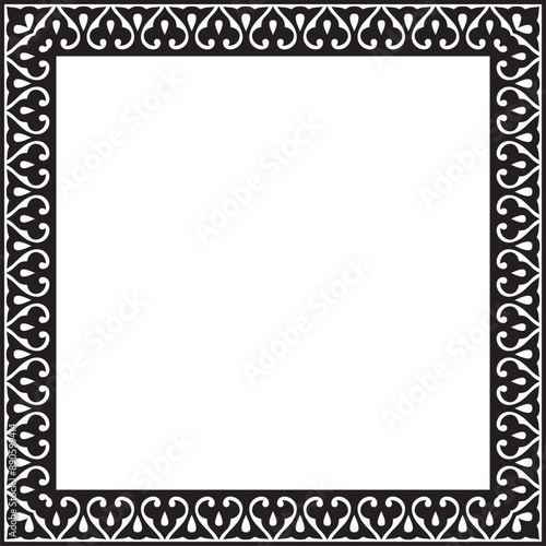 Vector black monochrome arabic national square ornament.  Ethnic rectangle, frame of eastern peoples. Persian painting