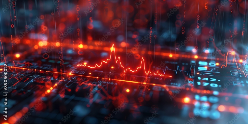 Medical, Abstract glowing heart monitor display with red data
Medical, Abstract glowing heart monitor display with red data