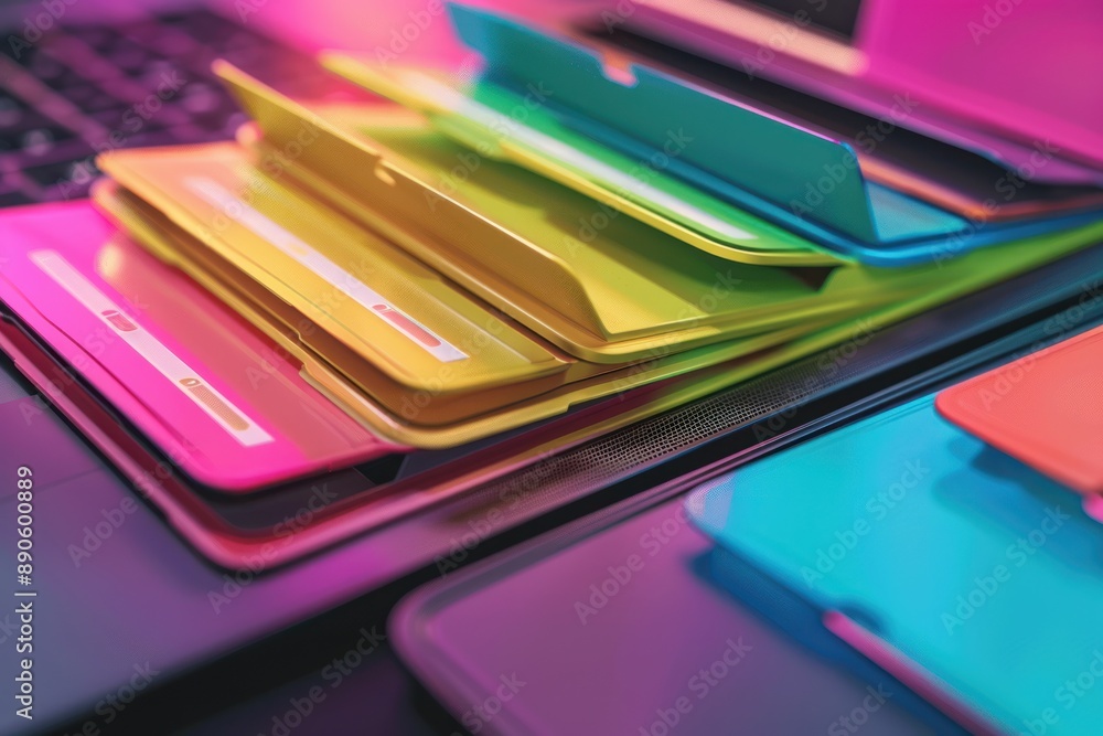 File folder on laptop screen with a color background File folder on laptop screen with a color background
