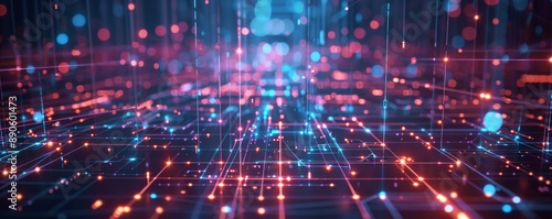 Wallpaper Mural A detailed tech illustration showcasing a square grid, lines connecting various points, and illuminated dots, representing digital connectivity. Torontodigital.ca