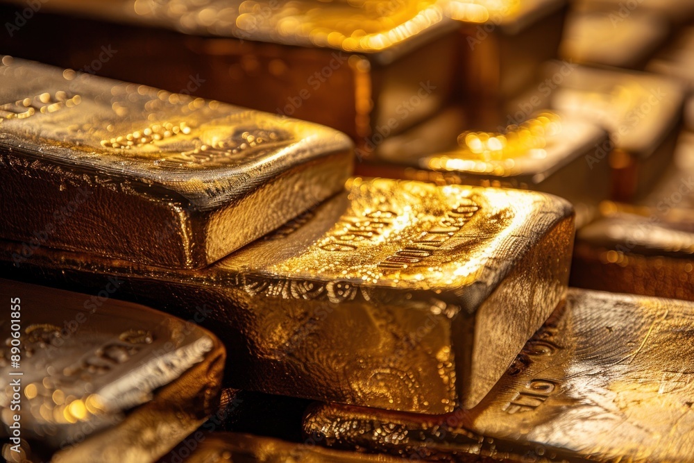 Gold bars stacked on top of each other, gold ingots with engraved Gold bars stacked on top of each other, gold ingots with engraved