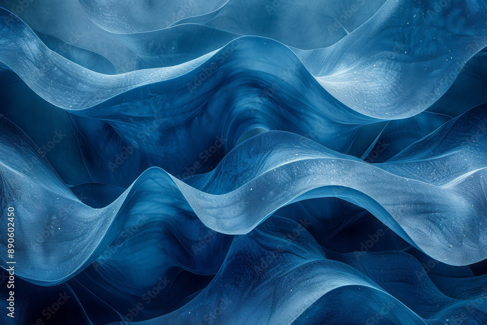 Obraz premium Dynamic composition of wavy blue strips contrasting with a textured surface, forming an abstract pattern,