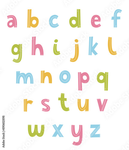 Scandinavian style font. English small letters with hand-drawn patterns.