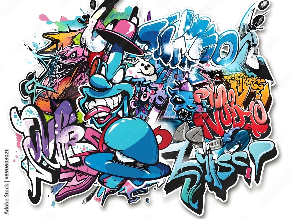 Naklejka premium Stylish Streetwear Graffiti Sticker Design for Apparel and Branding