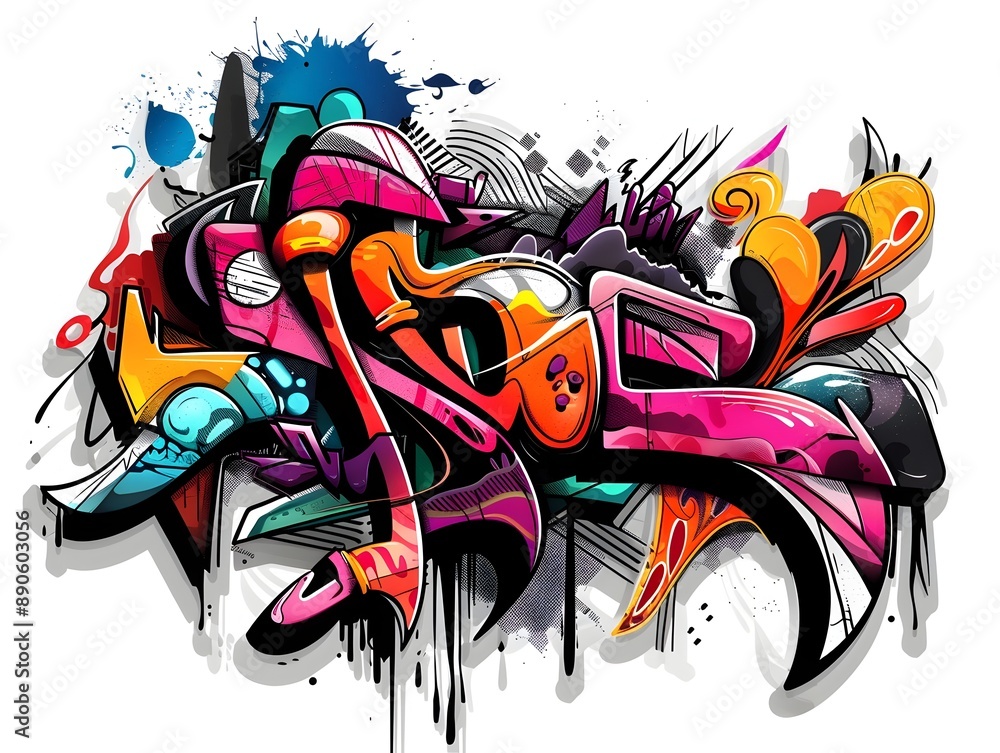 Naklejka premium Stylish Streetwear Graffiti Sticker Design for Apparel and Branding