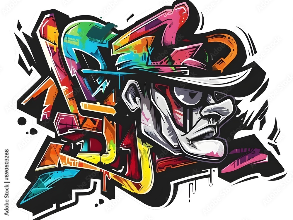 Obraz premium Stylish Streetwear Graffiti Sticker Design for Apparel and Merchandise