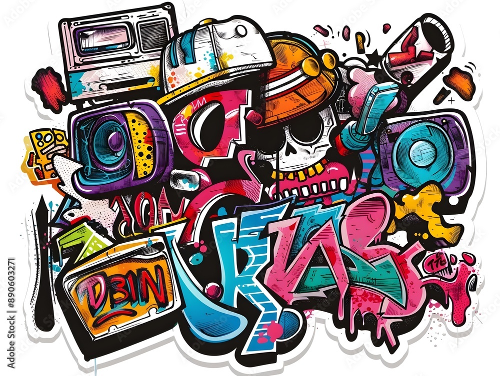 Obraz premium Stylish Streetwear Graffiti Sticker Design for Apparel and Merchandise