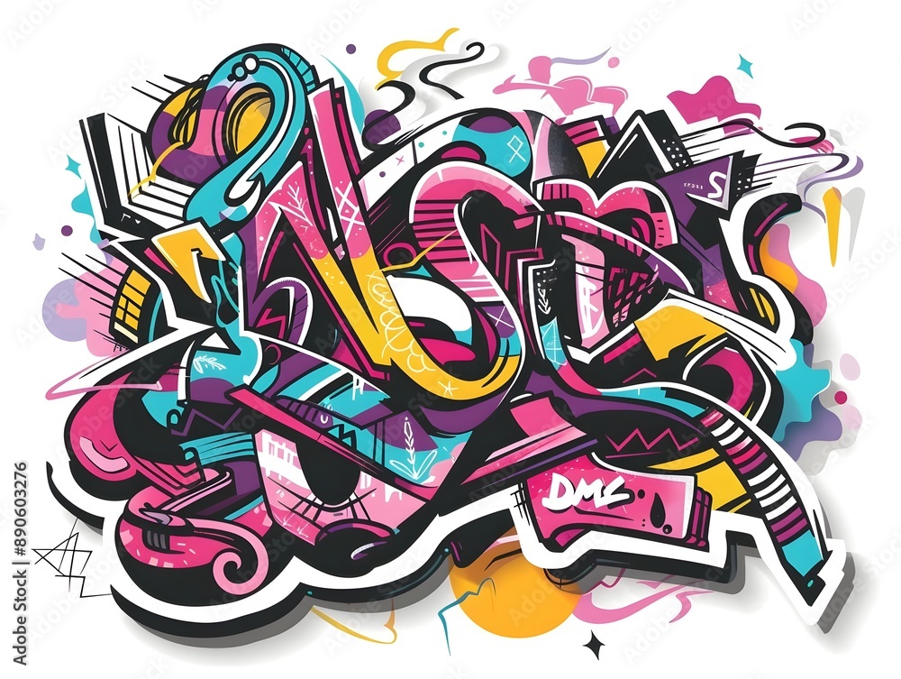 Obraz premium Stylish Streetwear Graffiti Sticker Design for Apparel and Merchandise