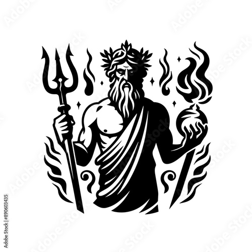 greek god of the underworld Hades illustration. black and white illustration of god Hades no fill. Roman god Pluto. Greek deity. Roman deity