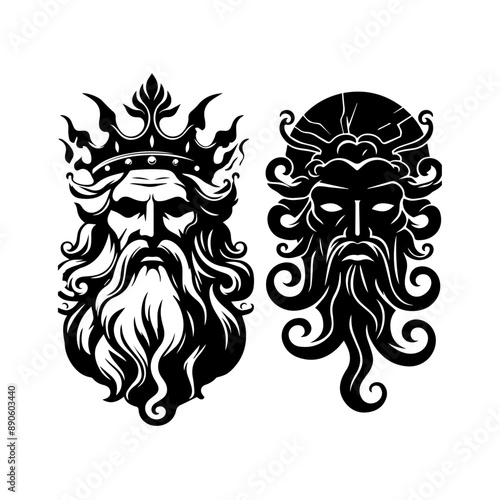 greek god of the underworld Hades illustration. black and white illustration of god Hades no fill. Roman god Pluto. Greek deity. Roman deity