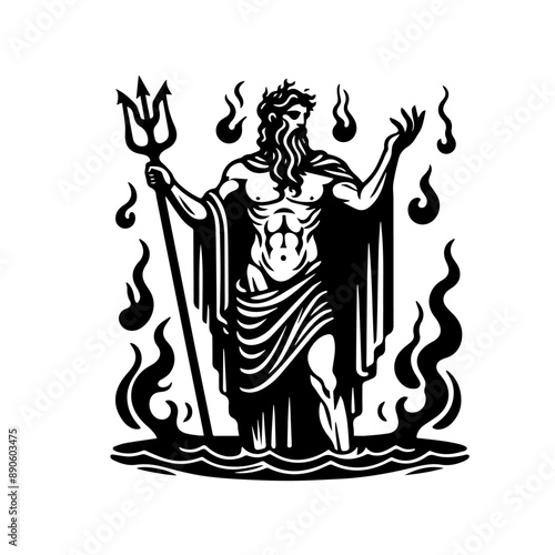 greek god of the underworld Hades illustration. black and white illustration of god Hades no fill. Roman god Pluto. Greek deity. Roman deity