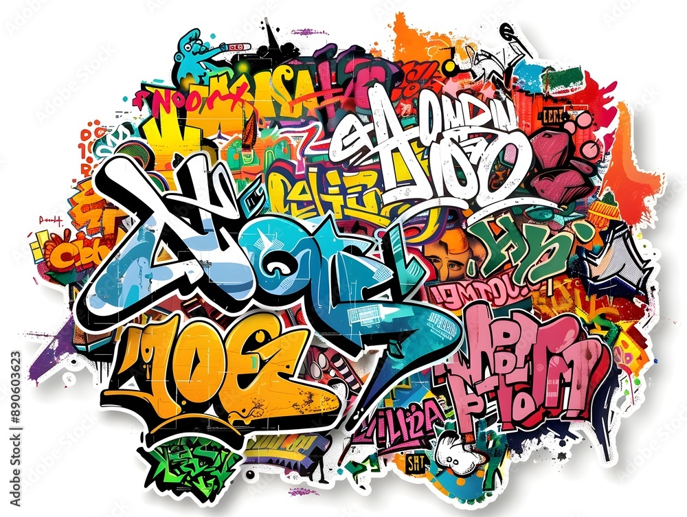 Fototapeta premium Stylish Streetwear Graffiti Sticker Design for Shirt on White Background
