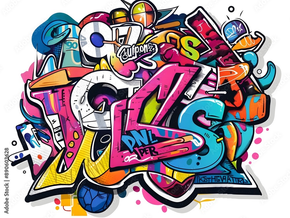 Naklejka premium Stylish Streetwear Graffiti Sticker Design for Shirt or Apparel on White Background