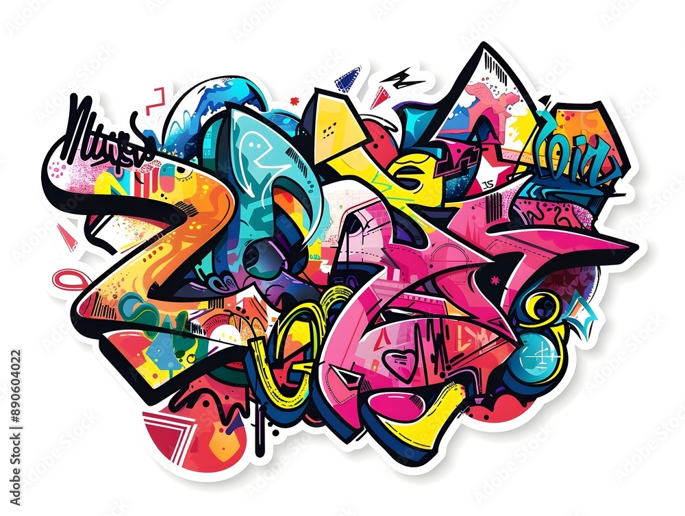 Stylish Streetwear Graffiti Sticker Design on White Background Stylish Streetwear Graffiti Sticker Design on White Background