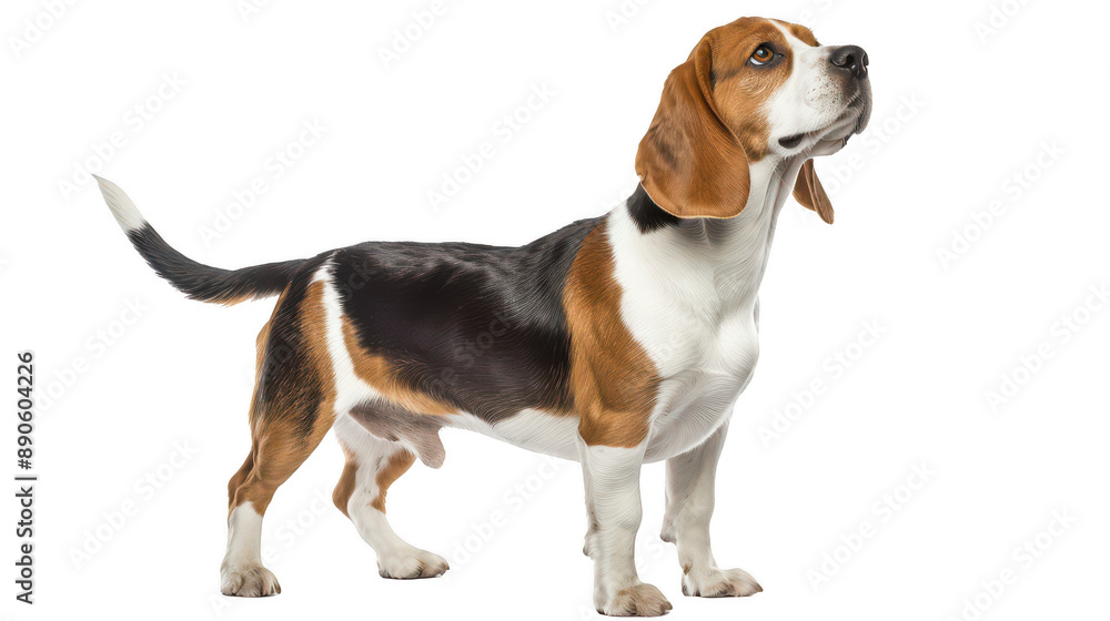Bounding Beagle isolated on a pure white background