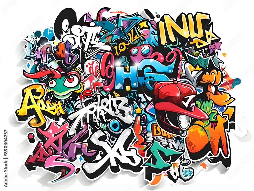 Fototapeta premium Stylish Streetwear Graffiti Sticker Design with Vibrant Colors and Bold Patterns