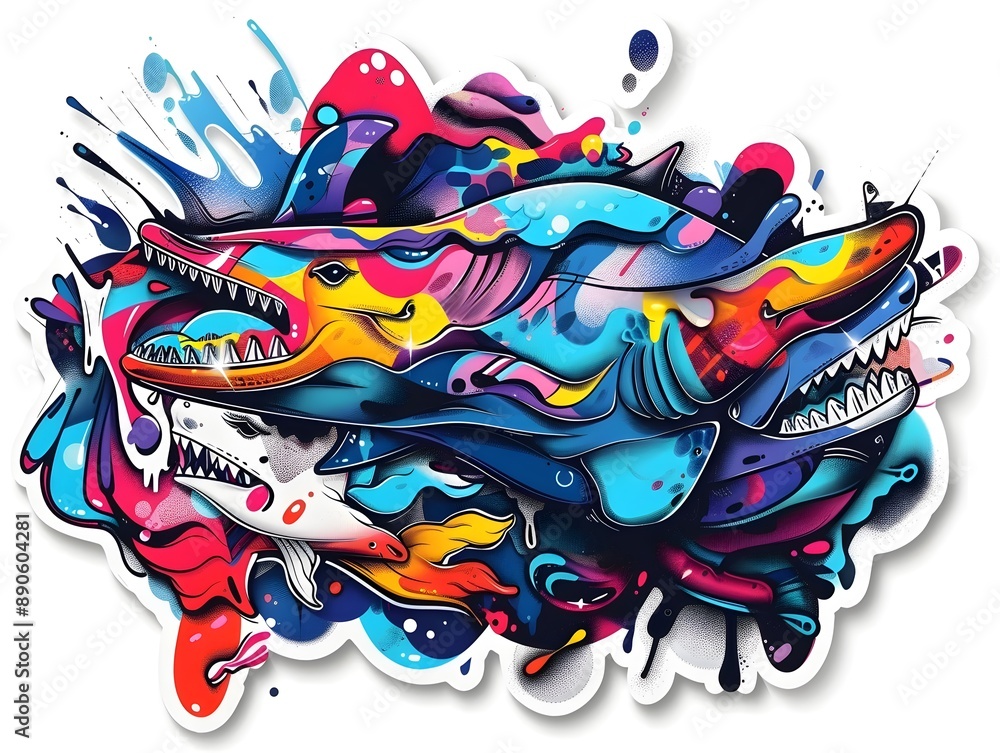 Naklejka premium Stylish Streetwear Graffiti Sticker Design with Vibrant Colors and Shapes