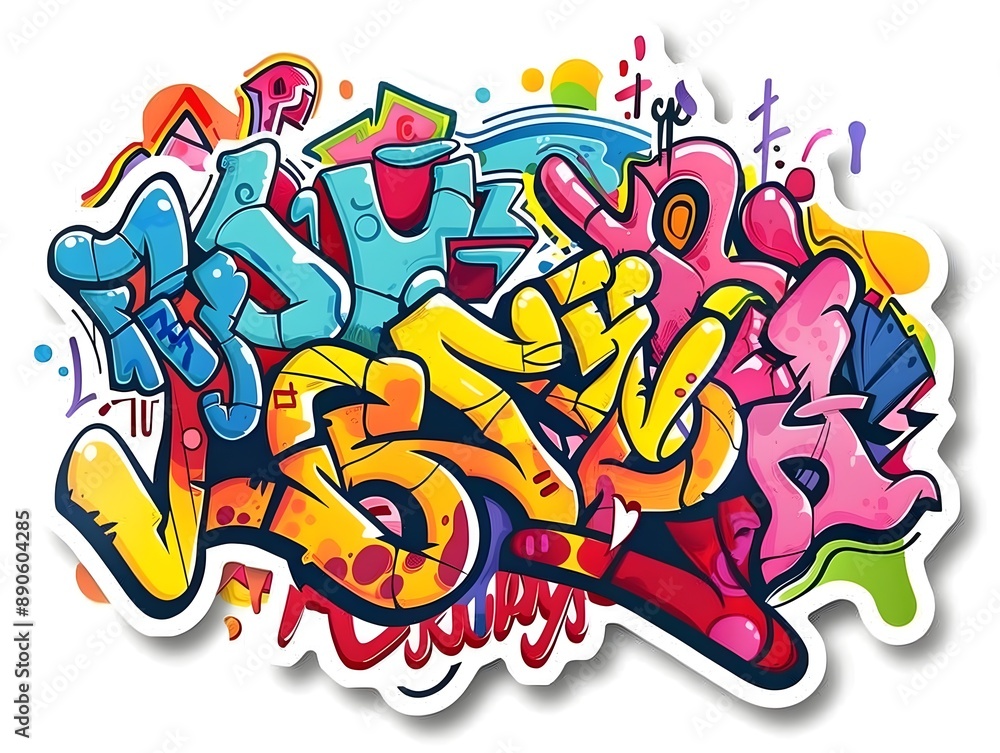 Naklejka premium Stylish Streetwear Graffiti Sticker Design with Vibrant Colors and Patterns