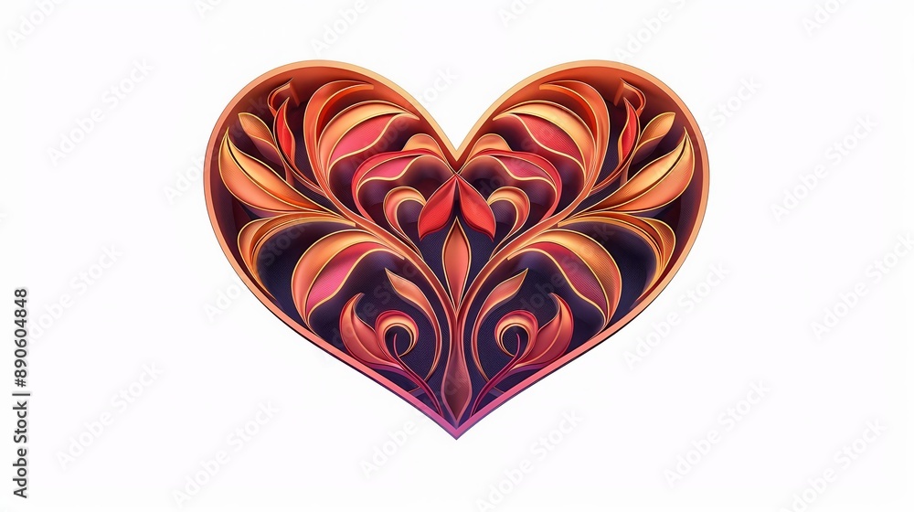 Elegant red and orange heart design with intricate swirling patterns, perfect for romance and Valentine's Day themes. Elegant red and orange heart design with intricate swirling patterns, perfect for romance and Valentine's Day themes.