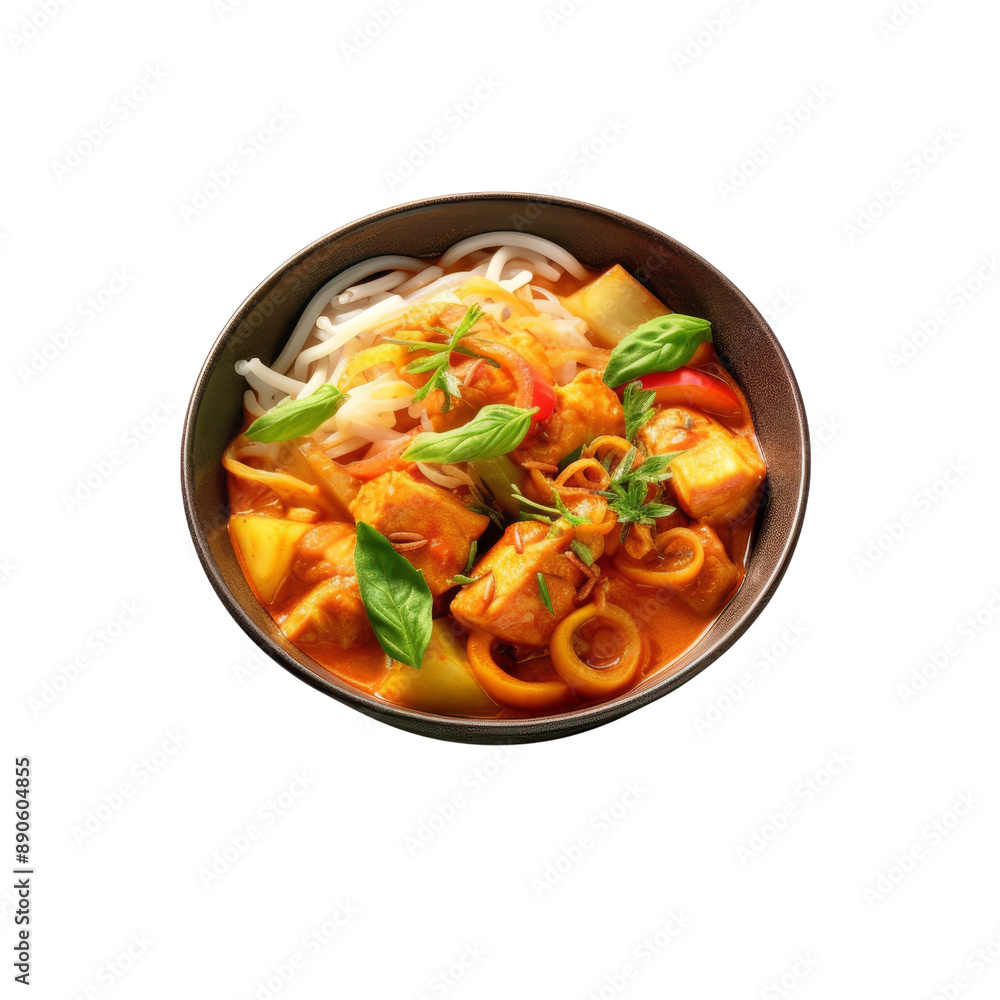 Khanom Jeen Rice Noodles with Curry, transparent background Khanom Jeen Rice Noodles with Curry, transparent background