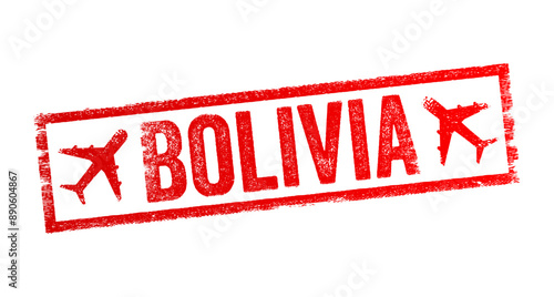 Bolivia is a country in central South America, text emblem stamp with airplane
