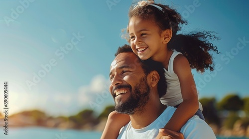 A father carrying his daugher photo