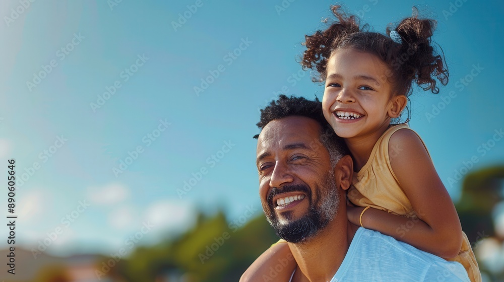 Fototapeta premium A father carrying his daugher