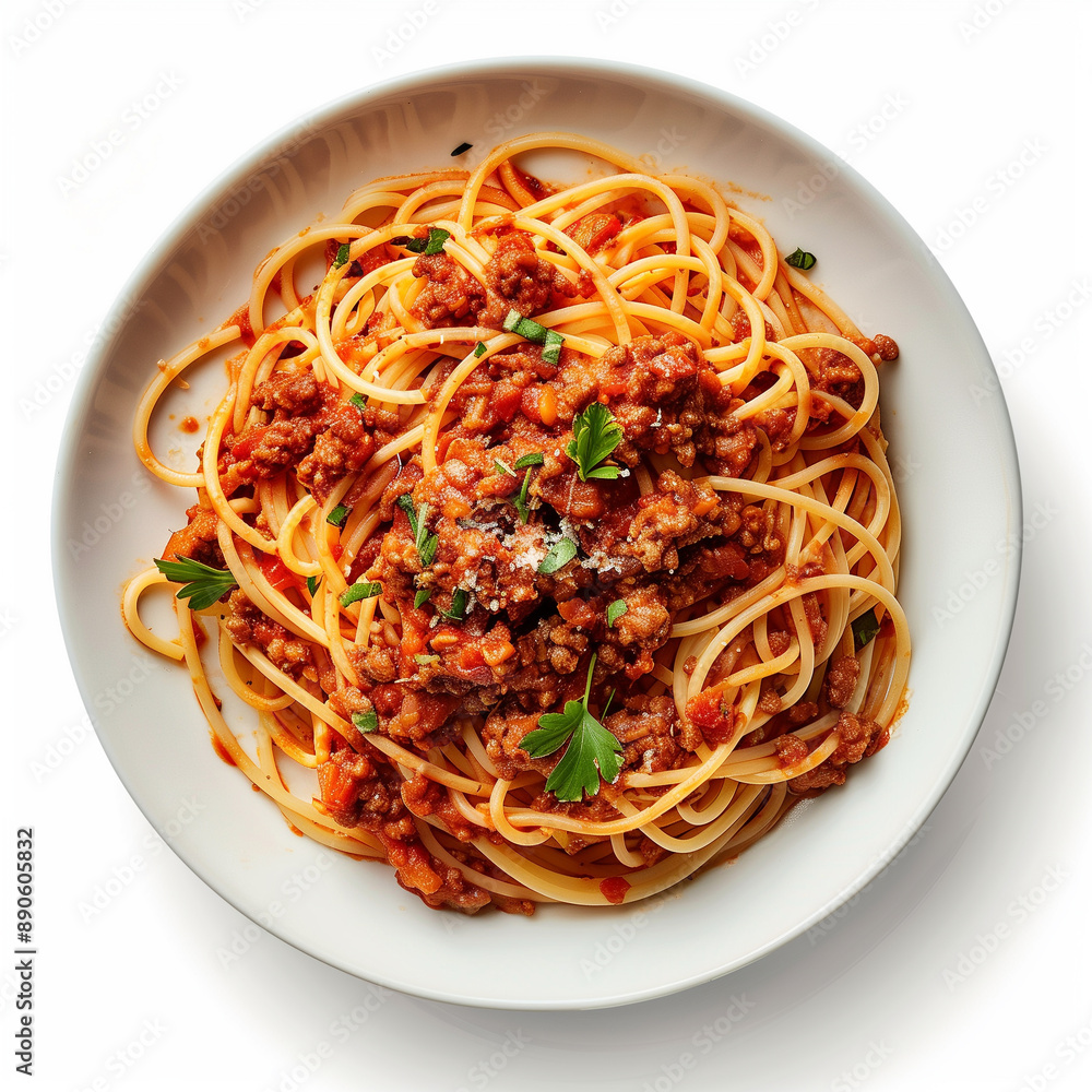 bowl with spaghetti bolognese on white background. Italian pasta dish, healthy food theme. Isolated on white background. Design for restaurant menu or display. bowl with spaghetti bolognese on white background. Italian pasta dish, healthy food theme. Isolated on white background. Design for restaurant menu or display.