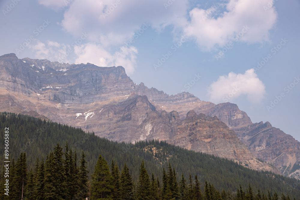Canadian Rocky Mountains with Summer Day Haze, Banff National Park, Alberta, Canada Canadian Rocky Mountains with Summer Day Haze, Banff National Park, Alberta, Canada