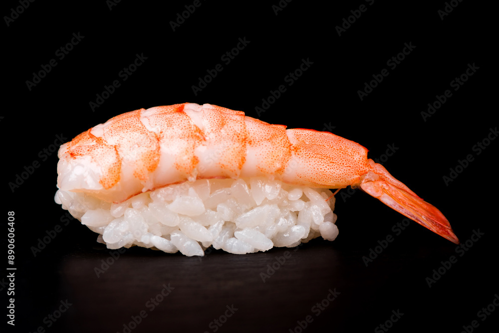 roll with shrimp close-up. Shrimp roll isolated on black background roll with shrimp close-up. Shrimp roll isolated on black background
