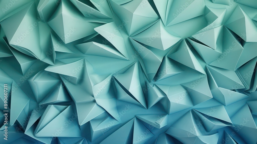 A serene 3D abstract origami background featuring soft blue and teal folded shapes, forming an intricate and calming pattern. A serene 3D abstract origami background featuring soft blue and teal folded shapes, forming an intricate and calming pattern.