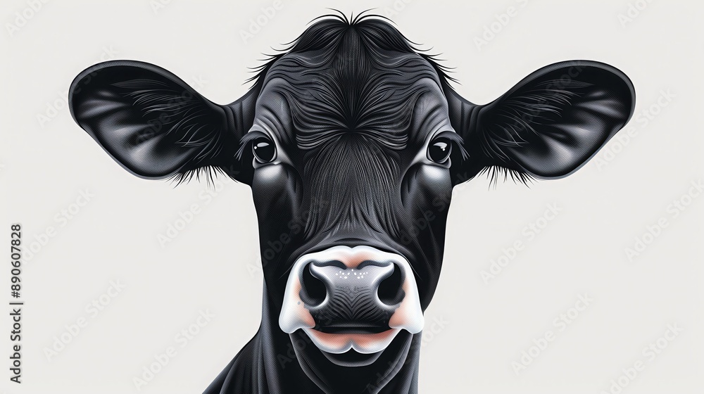High-quality, detailed digital illustration of a black cow with expressive eyes, isolated on a white background. High-quality, detailed digital illustration of a black cow with expressive eyes, isolated on a white background.