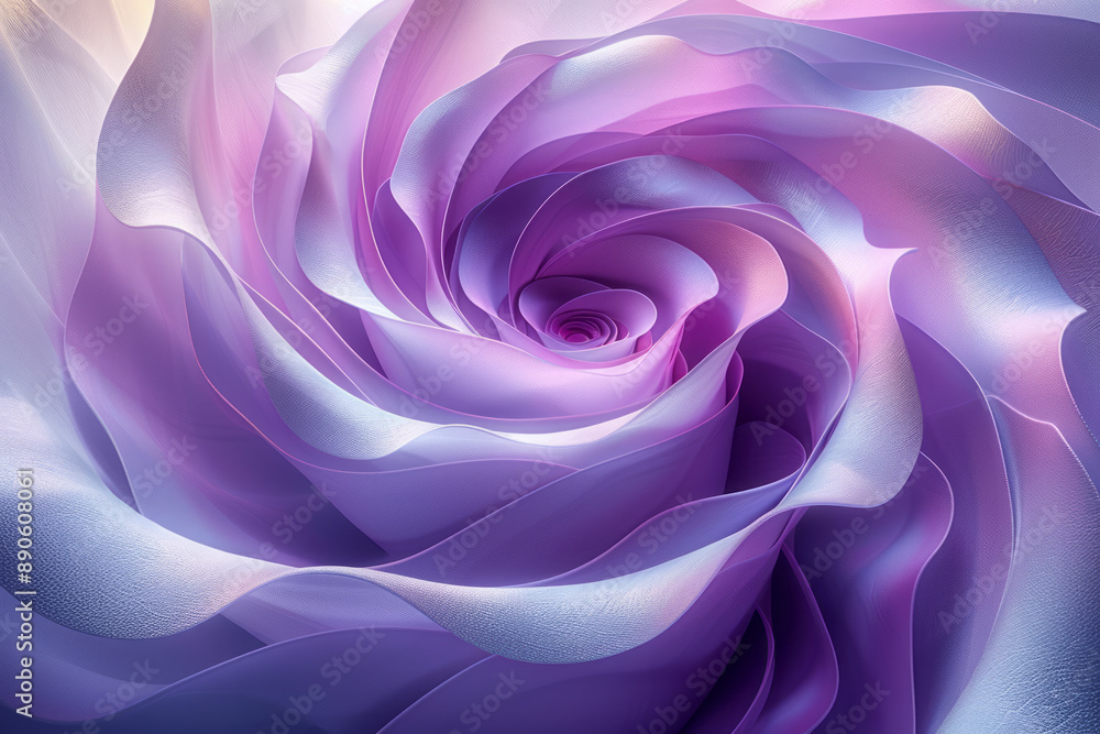 Obraz premium A minimalist abstract design with interlocking purple spiral layers and a gradient effect, set against a light gray backdrop,