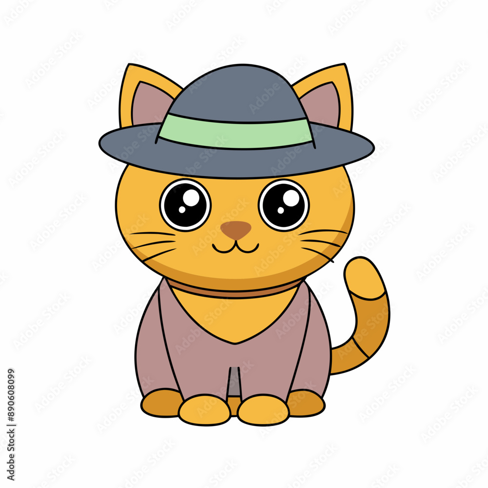 Adorable Halloween cat in a pumpkin with witch hat vector illustration featuring festive elements and a white background Adorable Halloween cat in a pumpkin with witch hat vector illustration featuring festive elements and a white background