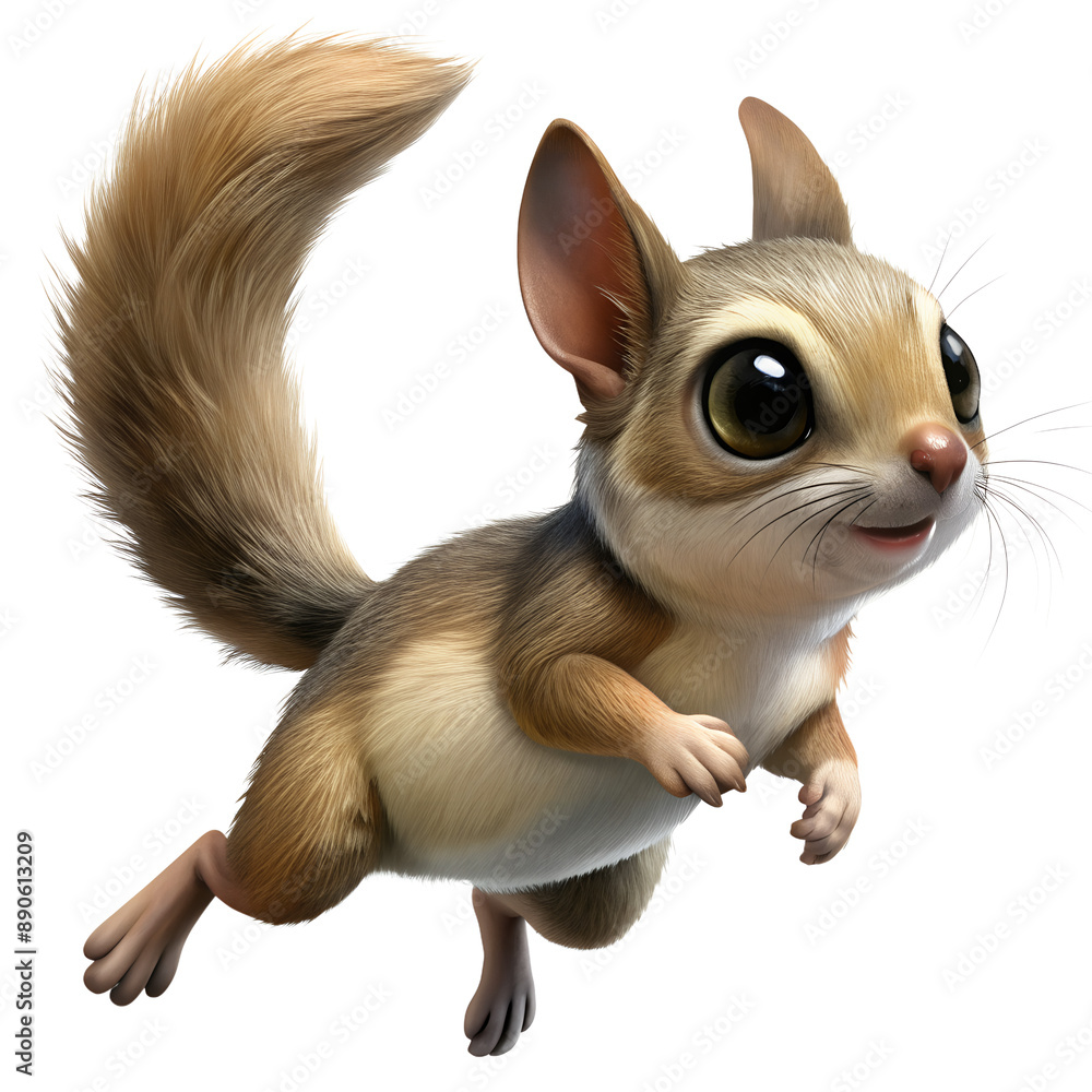Naklejka premium cute a flying squirrel leaping on mid-air isolated on a translucent background