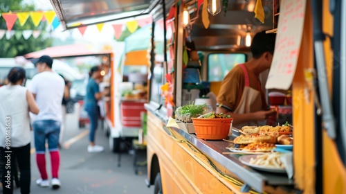 yellow food truck in city