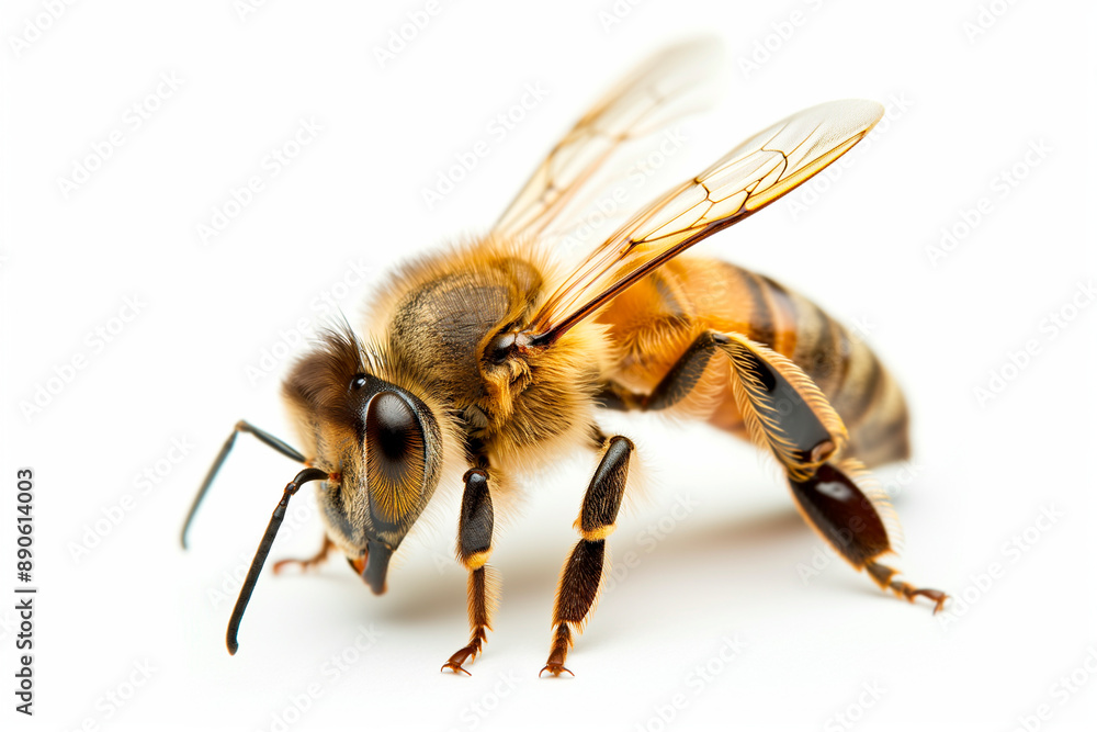 yellow flying bee insect on white background
