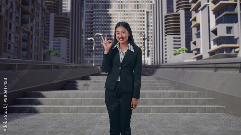An Happy Asian Woman Showing Okay Gesture To The Camera In Urban City An Happy Asian Woman Showing Okay Gesture To The Camera In Urban City