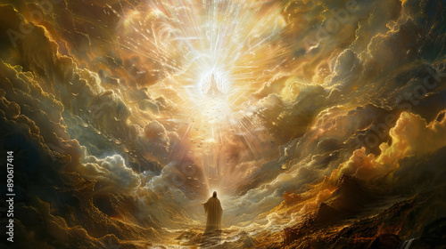 Obraz na płótnie The prophecy of Isaiah, with Isaiah seeing a vision of God's throne, surrounded by seraphim and a radiant glory. w salonie